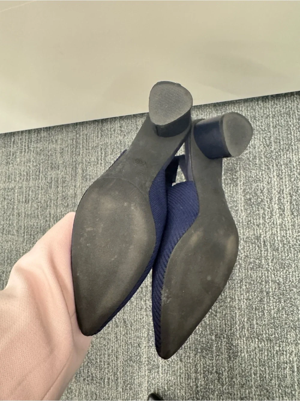 Navy Pointed Knit Slingback Heels